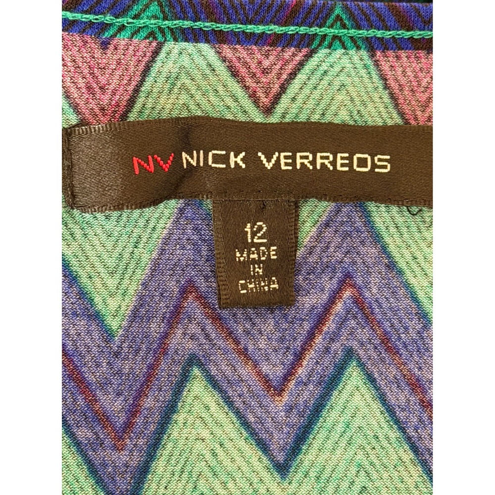 NV Nick Verreos Women's Size 12 Geometric Print Wrap Dress 3/4 Sleeve - Picture 3 of 4